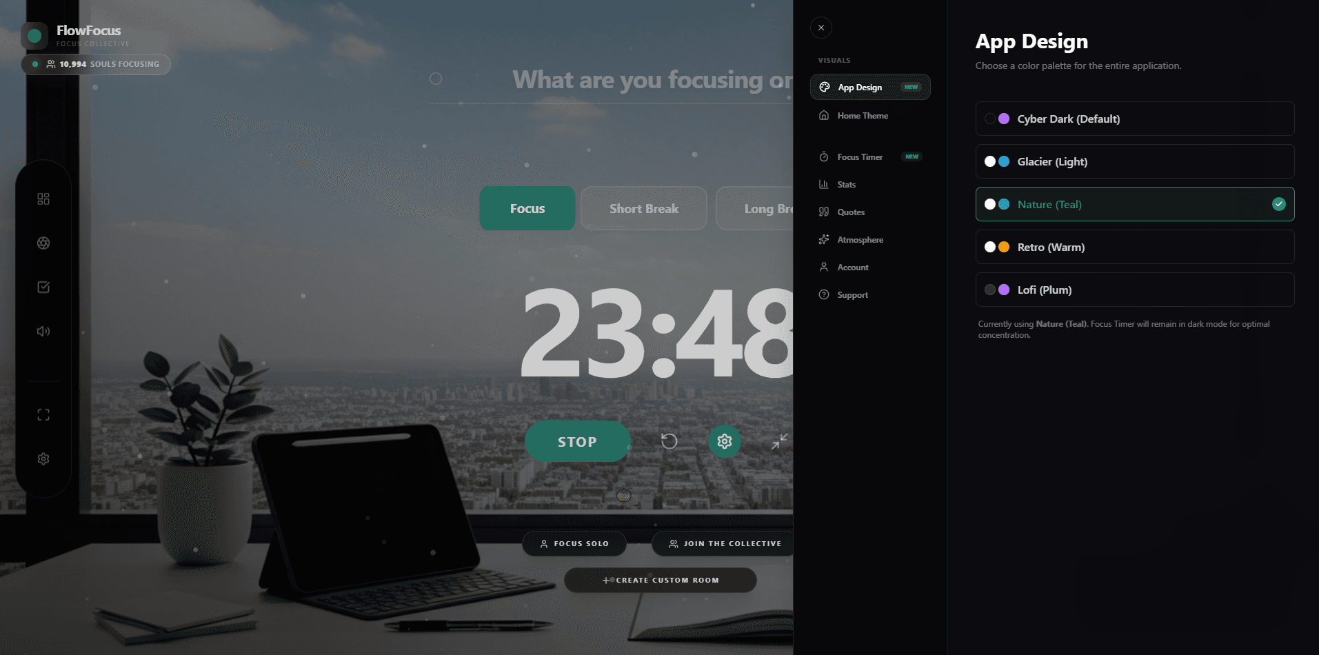 FlowFocus App Design and Color Palette Settings